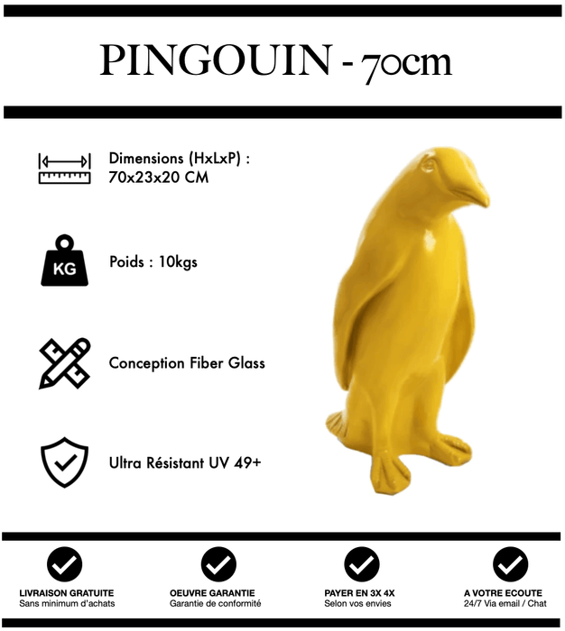Sculpture Pingouin Resine 70cm Statue - JAUNE - MUZZANO
