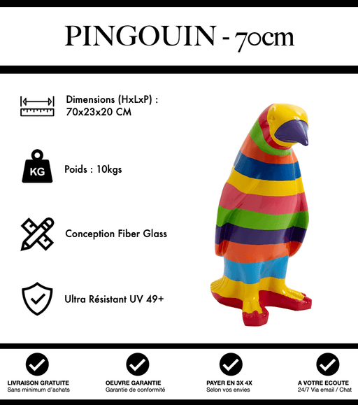 Sculpture Pingouin Resine 70cm Statue - Multicolore - MUZZANO