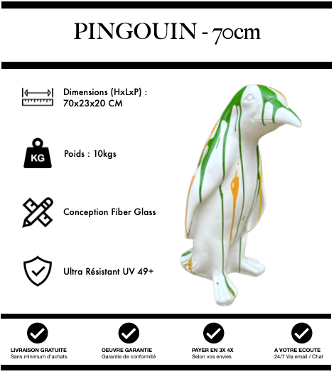 Sculpture Pingouin Resine 70cm Statue - White Trash - MUZZANO