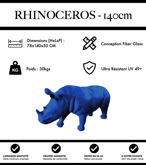 Sculpture Rhinocéros Resine 140cm Statue - Bleu - MUZZANO