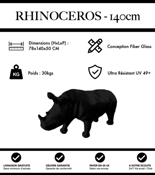 Sculpture Rhinocéros Resine 140cm Statue - Noir - MUZZANO