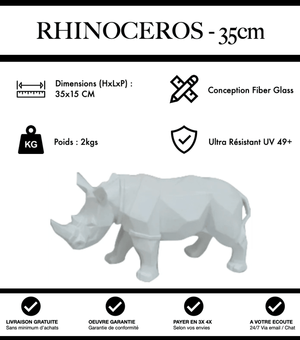 Sculpture Rhinocéros Resine 35cm Origami Statue - Blanc - MUZZANO