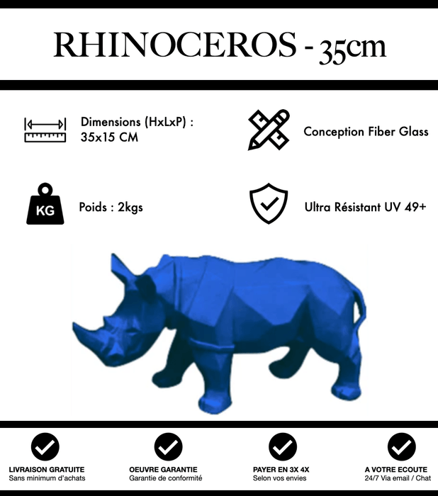 Sculpture Rhinocéros Resine 35cm Origami Statue - Bleu - MUZZANO