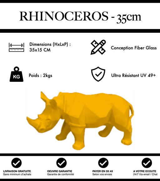 Sculpture Rhinocéros Resine 35cm Origami Statue - Jaune - MUZZANO