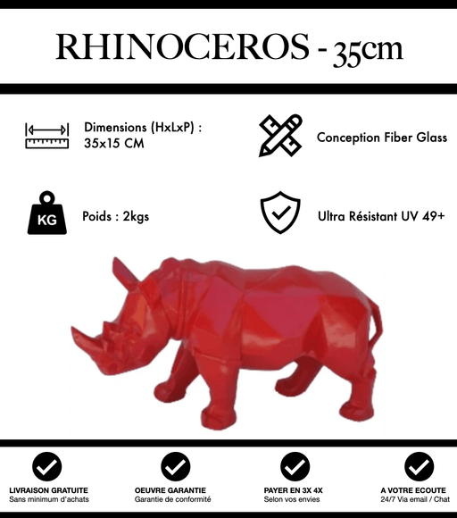 Sculpture Rhinocéros Resine 35cm Origami Statue - Rouge - MUZZANO