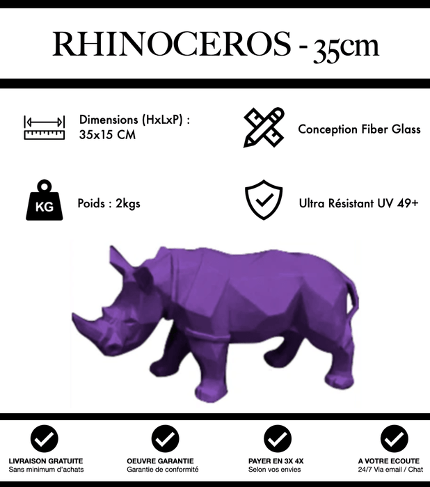 Sculpture Rhinocéros Resine 35cm Origami Statue - Violet - MUZZANO