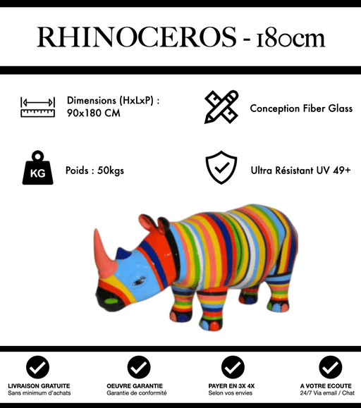 Sculpture Rhinocéros Resine XXL 180cm Statue - Multicolore - MUZZANO
