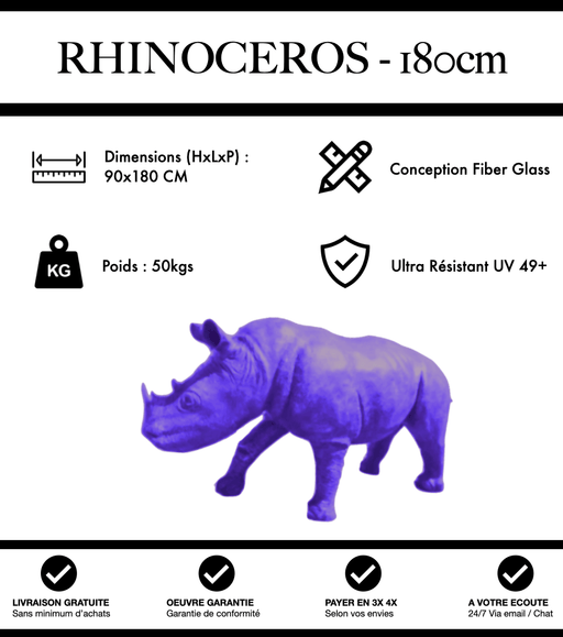 Sculpture Rhinocéros Resine XXL 180cm Statue - Violet - MUZZANO