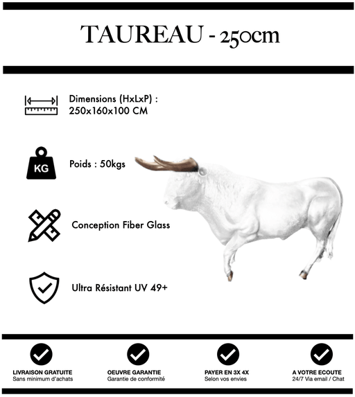 Sculpture Taureau Resine XXL 250cm Statue - BLANC - MUZZANO