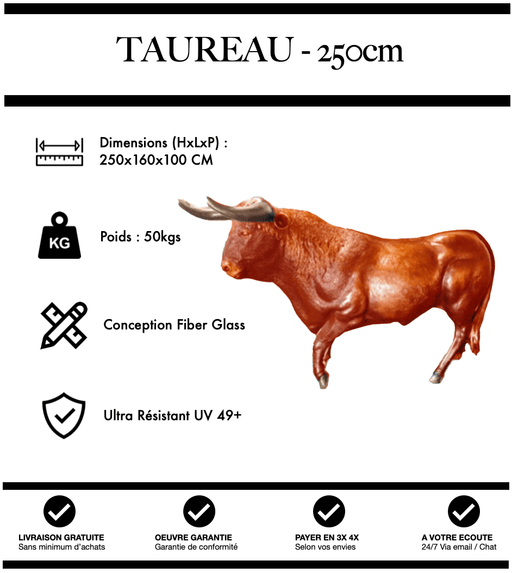 Sculpture Taureau Resine XXL 250cm Statue - ORANGE - MUZZANO