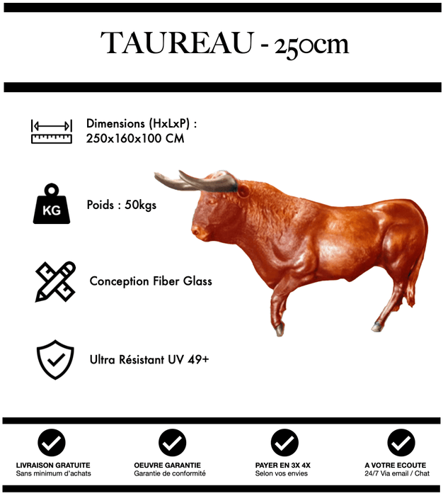 Sculpture Taureau Resine XXL 250cm Statue - ORANGE - MUZZANO