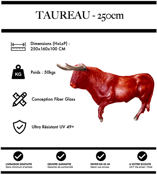 Sculpture Taureau Resine XXL 250cm Statue - Rouge - MUZZANO