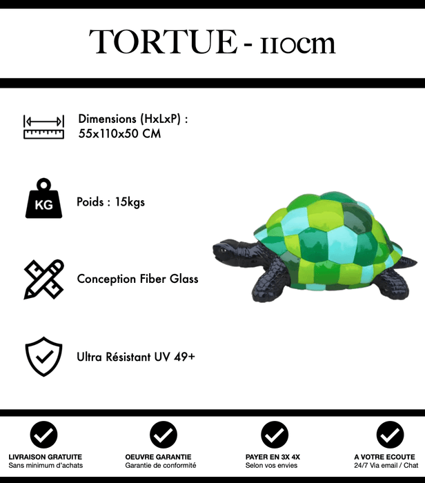 Sculpture Tortue Resine 110cm Statue - Noir et Vert - MUZZANO