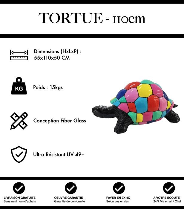 Sculpture Tortue Resine 110cm Statue - Puzzle Noir - MUZZANO