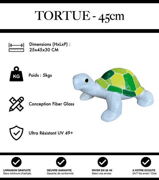 Sculpture Tortue Resine 45cm Statue - Blanc et Vert - MUZZANO