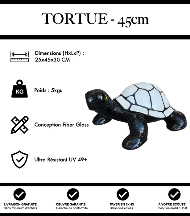 Sculpture Tortue Resine 45cm Statue - Noir et Blanc - MUZZANO