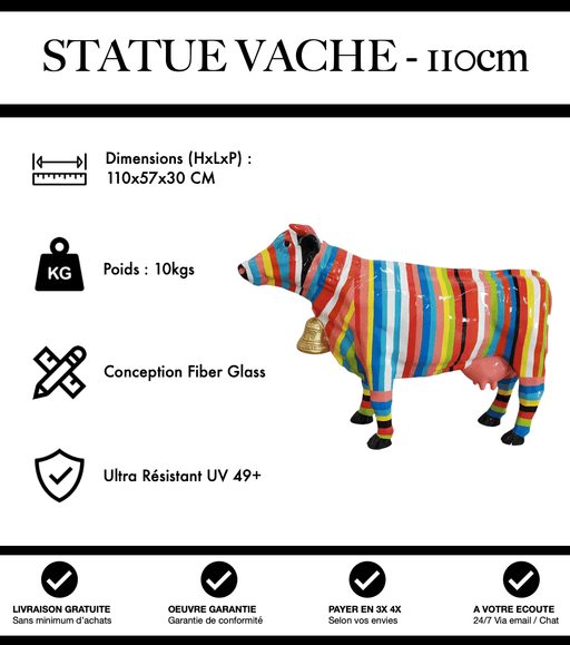 Sculpture Vache Resine 110cm Statue - Multicolore - MUZZANO