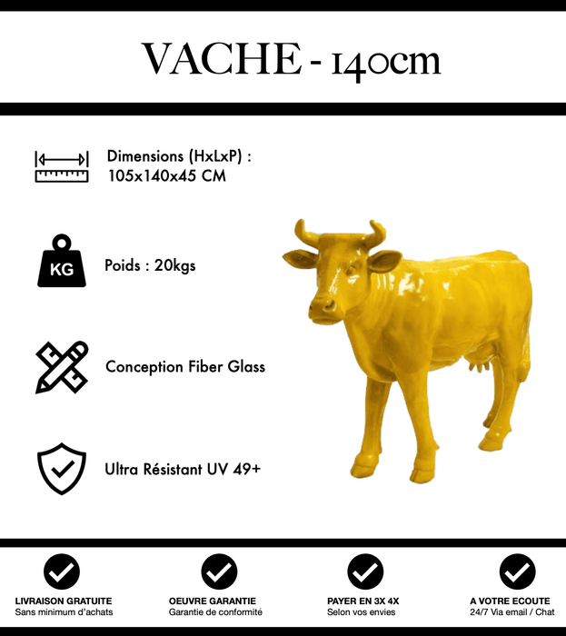 Sculpture Vache Resine XL 140cm Statue - Jaune - MUZZANO