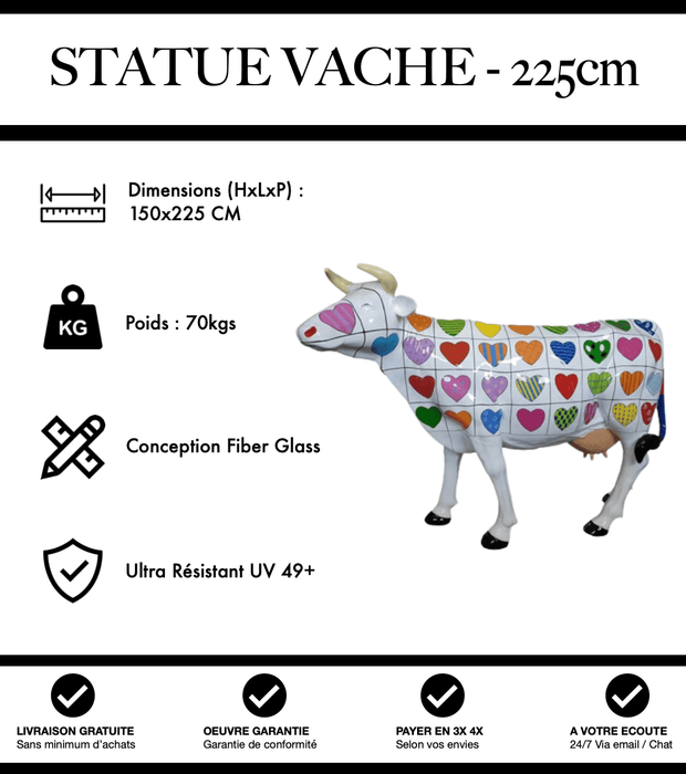 Sculpture Vache Resine XXL Réaliste 225cm Statue - Cœur - MUZZANO