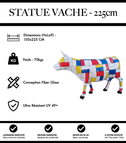 Sculpture Vache Resine XXL Réaliste 225cm Statue - Mondrian - MUZZANO