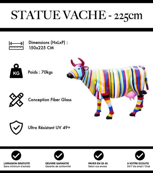 Sculpture Vache Resine XXL Réaliste 225cm Statue - Multicolore - MUZZANO