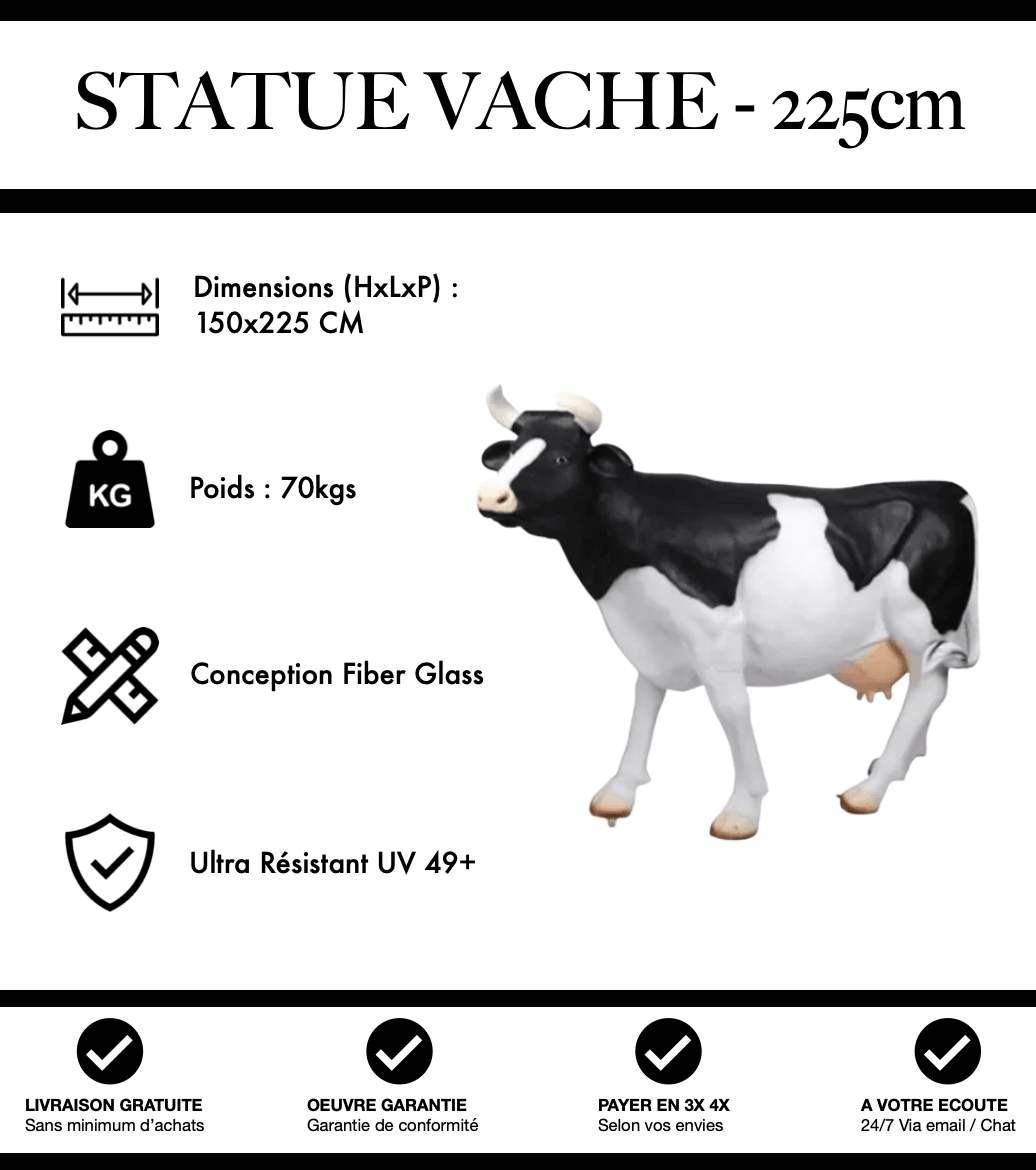 Sculpture Vache Resine XXL Réaliste 225cm Statue - Naturel - MUZZANO