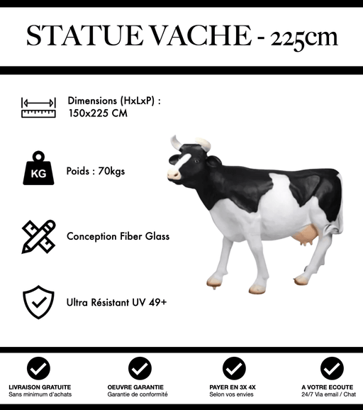 Sculpture Vache Resine XXL Réaliste 225cm Statue - Naturel - MUZZANO