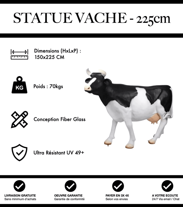 Sculpture Vache Resine XXL Réaliste 225cm Statue - Naturel - MUZZANO