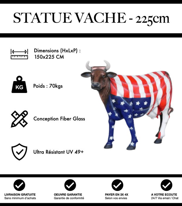 Sculpture Vache Resine XXL Réaliste 225cm Statue - USA - MUZZANO