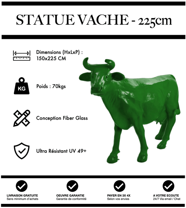 Sculpture Vache Resine XXL Réaliste 225cm Statue - VERT - MUZZANO